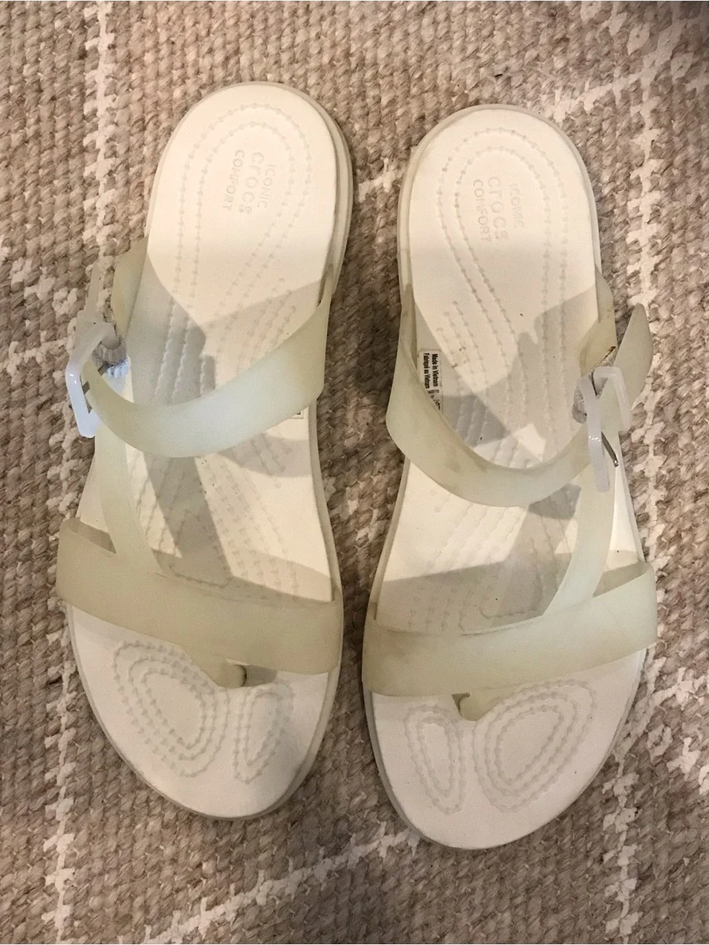 CROCS Tulum Translucent Toe Post Oyster Sandals